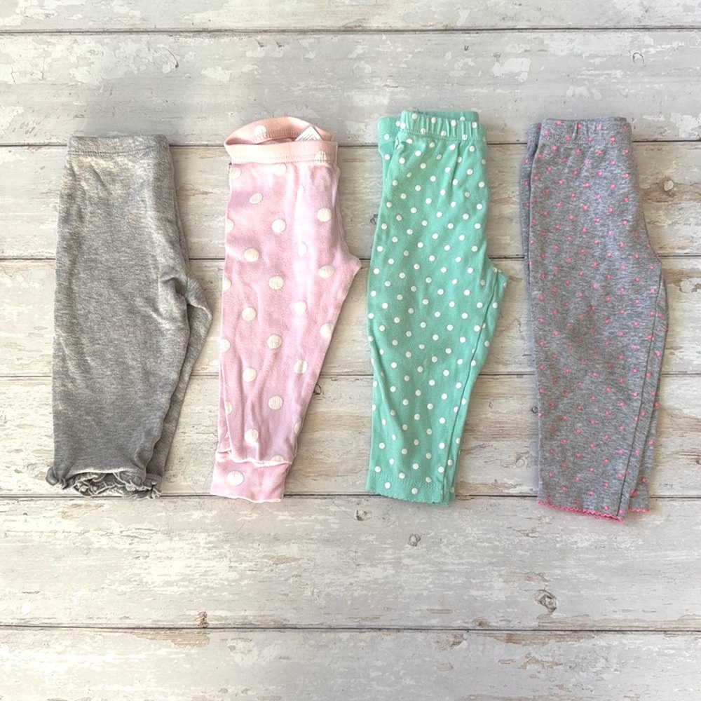 Carters 12m Baby Girl Pants Bundle Set of 4 Cotton Leggings Gray Pink Mint Green